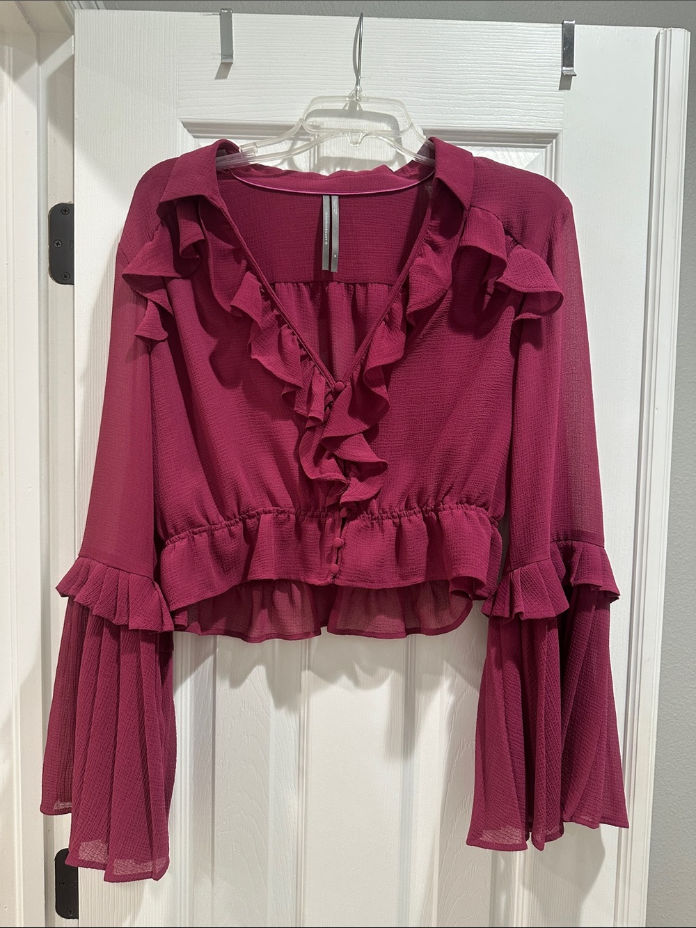 Anthropologie Plum Ruffled V-Neck Blouse
